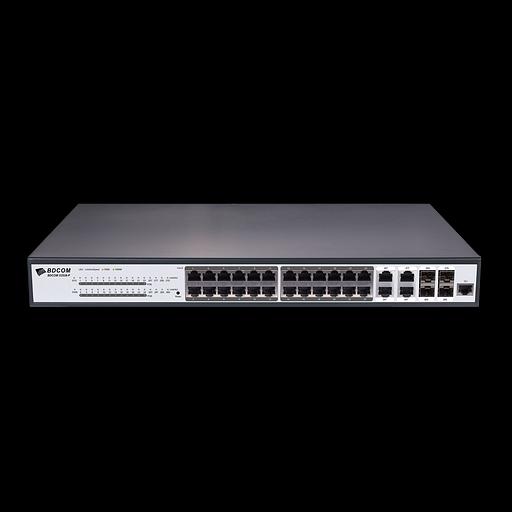 Управляемый PoE коммутатор уровня 2 BDCOM S2528-P, 24x 10/100/1000Base-T PoE 802.3af/at до 370W, 4x combo 1G SFP/RJ45, 220VAC фото 1