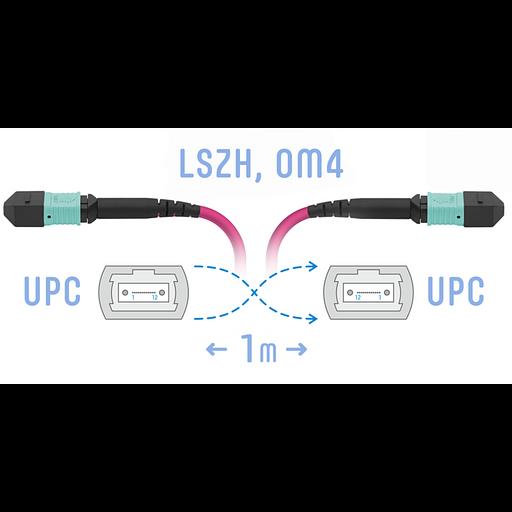 Патчкорд оптический MPO/UPC FF MM (50/125 OM4), 8 волокон, 1 метр (Cross) фото 1