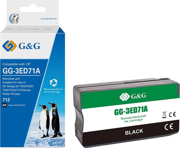 Картридж струйный G&G GG-3ED71A 712 черный (80мл) для HP DesignJet T650/T630/T250/T230/T210/Studio Plotter Printers фото 1