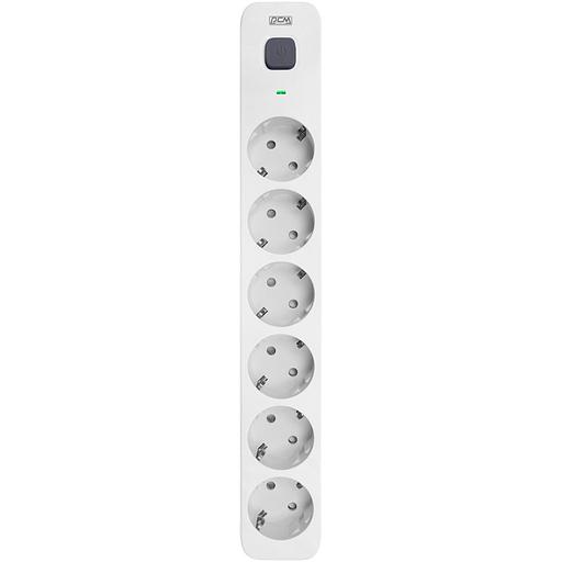 Фильтр-удлинитель PowerCom SP-06W 1.8M, 6 розеток, белый, 16А, 4кВт, 380Дж, защитные шторки, защита от КЗ, перегрузки, ВЧ и импульсных помех, кабель 3x1 мм2, ШхГхВ 338.5х50х40.2 мм, вес 0.48 кг. Powercom SP-06W 1.8M фото 1
