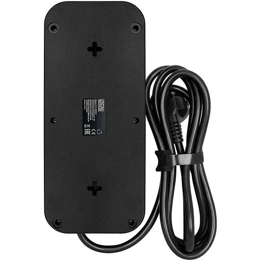 Фильтр-удлинитель PowerCom SP-08 USB03AB 1.8M, 8 розеток, черный, 16А, 4кВт, 175Дж, 3*USB, защитные шторки, защита от КЗ, перегрузки, ВЧ и импульсных помех, кабель 3x1 мм2, ШхГхВ 230х105х45 мм, вес 0.55 кг. Powercom SP-08 USB03AB 1.8M фото 3