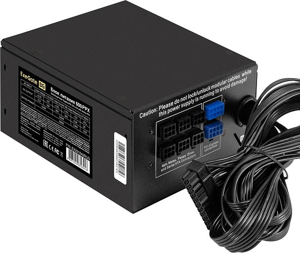 Блок питания Exegate ATX 600W 600PPX 80+ (20+4pin) APFC 140mm fan 6xSATA Cab Manag фото 1