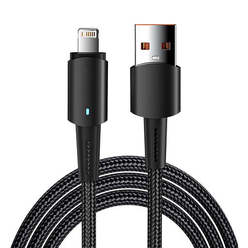 Rexant (18-7058) Кабель USB-A – Lightning для Apple, 2,4А, 1м, в черной нейлоновой оплетке, со световой индикацией фото 1
