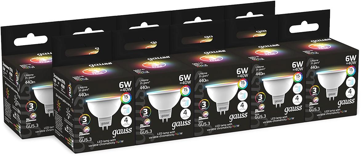 Лампа светодиодная Gauss 101105406 6Вт цок.:GU5.3 софит 175B св.свеч.RGB MR16 (упак.:10шт) фото 3