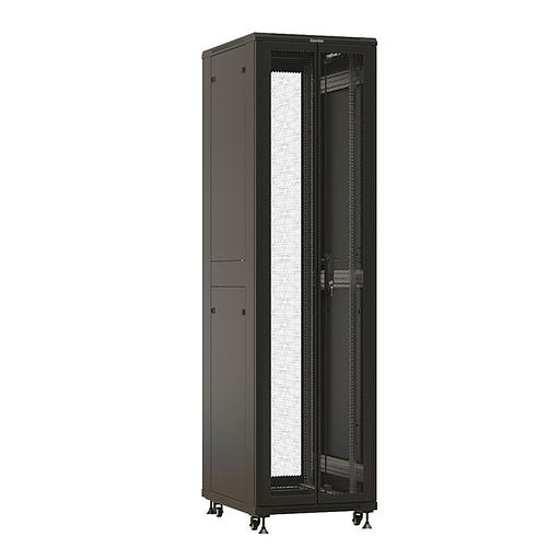 Шкаф Hyperline TTBR-4762-DD-RAL9004 Шкаф напольный 19-дюймовый, 47U, 2277x600х1200 мм (ВхШхГ), передняя и задняя распашные перфорированные двери (75%), ручка с замком, цвет черный (RAL 9004)(разобранн фото 1