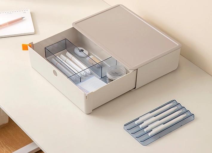 Короб для хранения Deli XDM31grey 1 выдвижной ящик 250x220x125мм серый пластик фото 4