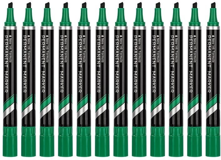 Набор маркеров перманентных Deli EU10150-P Think скошенный пиш. наконечник 1.5-5мм зеленый коробка картонная (12шт.) фото 1