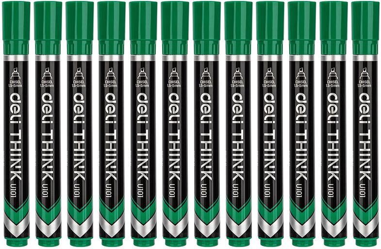 Набор маркеров перманентных Deli EU10150-P Think скошенный пиш. наконечник 1.5-5мм зеленый коробка картонная (12шт.) фото 2