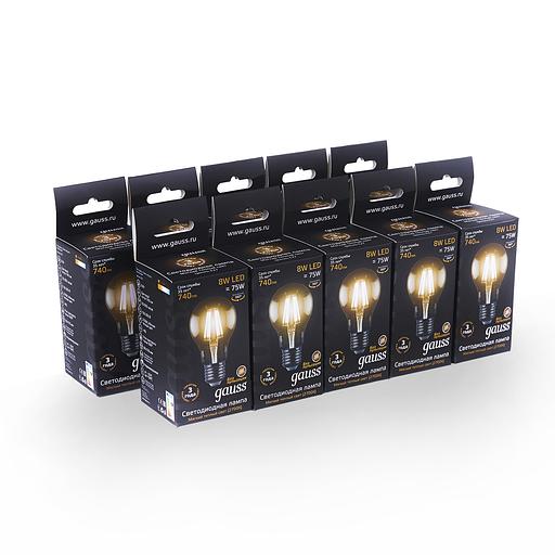 Лампа филам. Gauss 8Вт цок.:E27 шар 220B 2700K св.свеч.бел.теп. A60 (упак.:1шт) (102802108) фото 4
