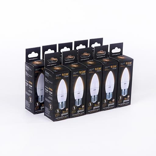 Лампа светодиодная Gauss 9.5Вт цок.:E27 свеча 220B 3000K св.свеч.бел.теп. (упак.:1шт) (103102110) фото 3