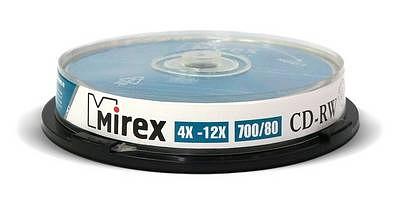 Диск CD-RW Mirex 700 Mb, 12х, Cake Box (10), (10/300) фото 1
