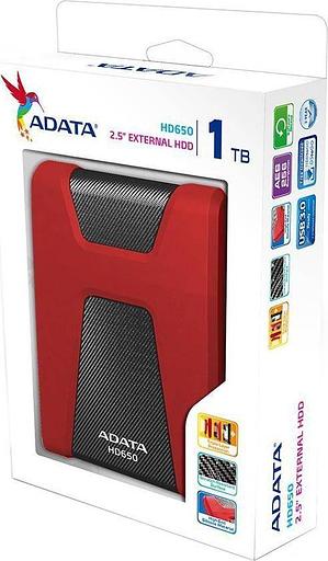 Внешний жесткий диск 1TB A-DATA HD650, 2,5", USB 3.2, красный фото 1
