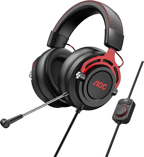 AOC Гарнитура игровая GH300, многоцветная RGB, Stereo, 7.1 Surround, USB кабель 2.0 м, чёрный+красный. фото 2