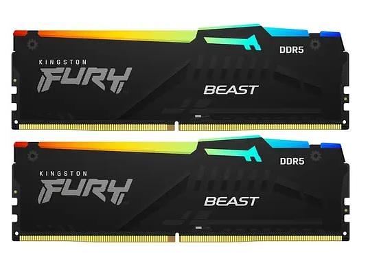 Модуль памяти Kingston 64GB U-DIMM DDR5, 5600МГц, CL40 (Kit of 2) FURY Beast RGB фото 1