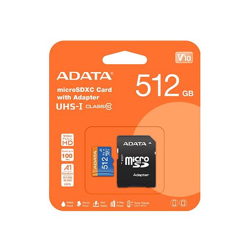 Флеш карта microSD 512GB A-DATA microSDHC Class 10 UHS-I A1 100/25 MB/s (SD адаптер) фото 1