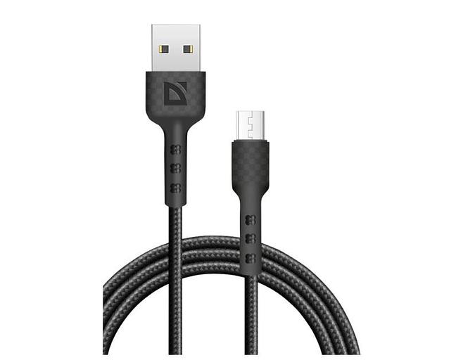 Defender Кабель F181, USB 2.0 (AM) - microUSB 2.0 (BM), 1метр, 2.4А, нейлоновая оплетка, чёрный фото 1