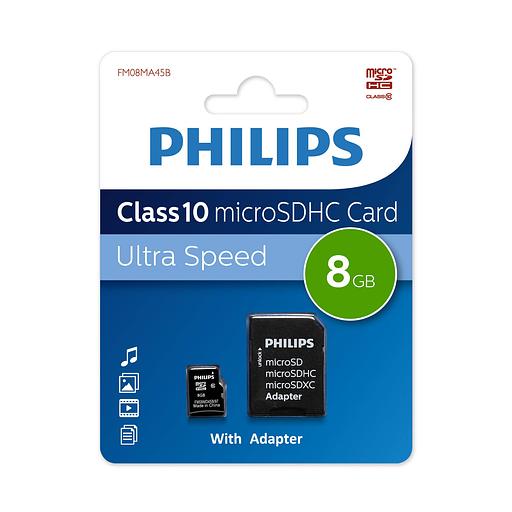 Флеш карта microSD 8GB PHILIPS microSDHC Class 10 (SD адаптер) фото 1