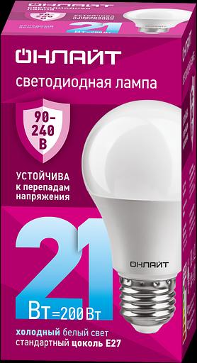 Лампа светодиодная 21вт OLL-A60-21-230-6.5K-E27 ОНЛАЙТ фото 1