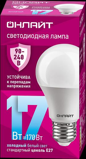Лампа светодиодная 17вт OLL-A60-17-230-6.5K-E27 ОНЛАЙТ фото 1