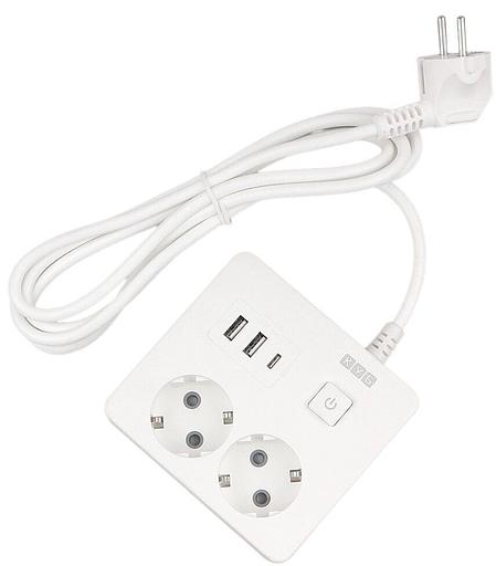 PowerCube Бытовой удлинитель (PC-1-2M) 2р с/з вык.,3USB, 3500 Вт, 16А, 1.9 м, 3*1,0 (белый) квадрат {22299} фото 1