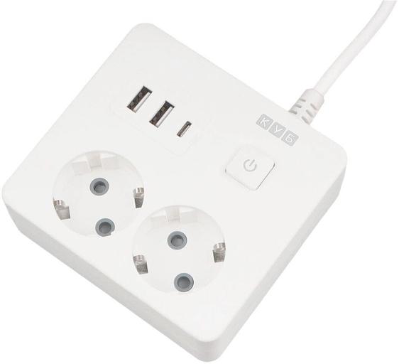 PowerCube Бытовой удлинитель (PC-1-2M) 2р с/з вык.,3USB, 3500 Вт, 16А, 1.9 м, 3*1,0 (белый) квадрат {22299} фото 2