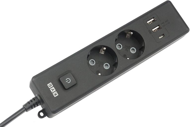 PowerCube Бытовой удлинитель (PC-5B-2M) 2р с/з вык.,3USB, 3500 Вт, 16А, 1.9 м, 3*1,0 (черный) {22309} фото 2