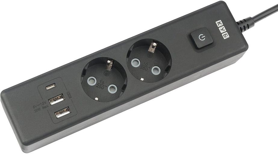 PowerCube Бытовой удлинитель (PC-5B-2M) 2р с/з вык.,3USB, 3500 Вт, 16А, 1.9 м, 3*1,0 (черный) {22309} фото 3