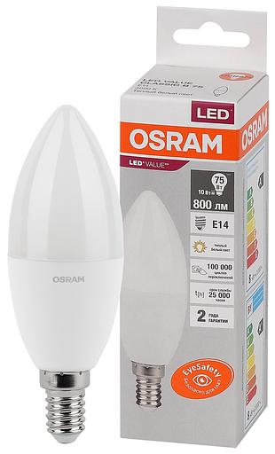 Лампа светодиодная LED 10 Вт E14 3000К 800Лм свеча 220 В (замена 75Вт) OSRAM фото 1