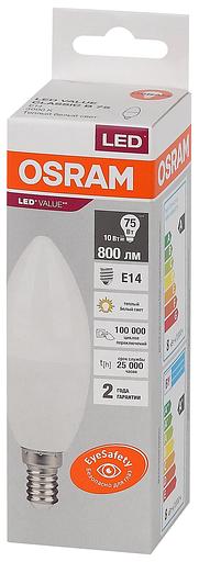 Лампа светодиодная LED 10 Вт E14 3000К 800Лм свеча 220 В (замена 75Вт) OSRAM фото 3