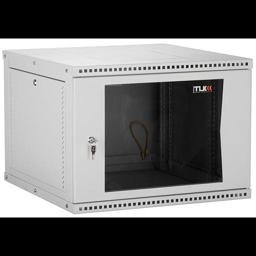Настенный разборный шкаф TLK 19", 9U, стеклянная дверь, Ш600хВ436хГ600мм, 2 пары монтажных направляющих, серый фото 1