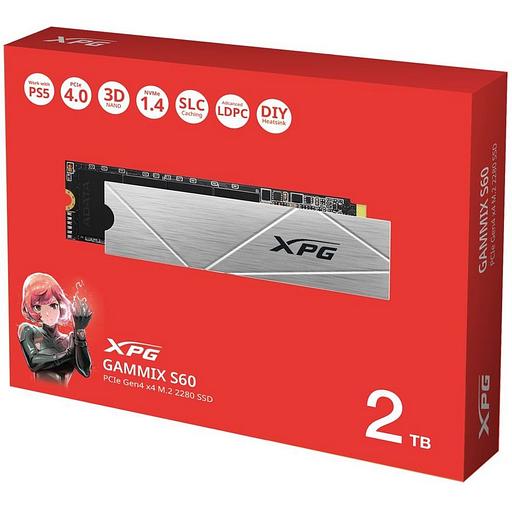 Твердотельный накопитель/ ADATA SSD GAMMIX S60 BLADE, 2048GB, M.2(22x80mm), NVMe, PCIe 4.0 x4, 3D NAND, R/W 5000/4200MB/s, IOPs -/-, TBW 450, DWPD 0.12, with HeatSink (5 лет) фото 6