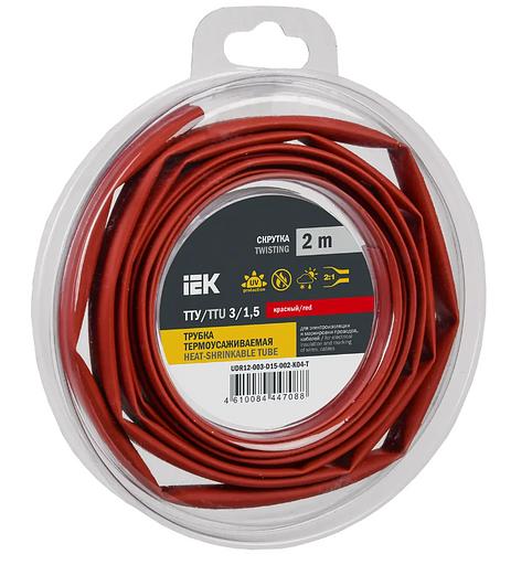 Трубка термоусадочная ТТУ нг-LS 3/1,5 красная (2м/упак) IEK фото 1