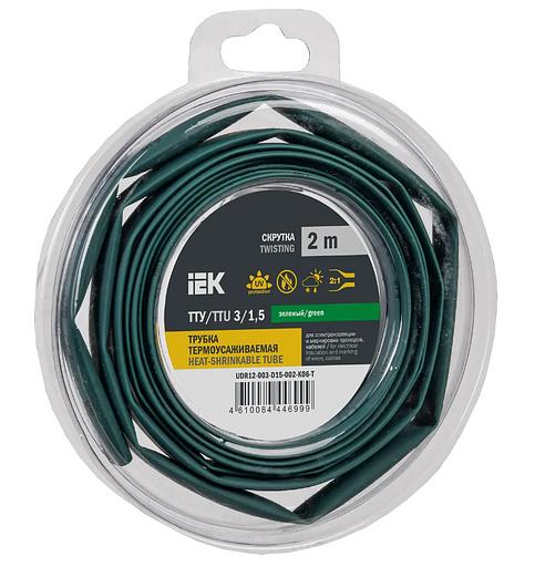 Трубка термоусадочная ТТУ нг-LS 3/1,5 зеленая (2м/упак) IEK фото 1