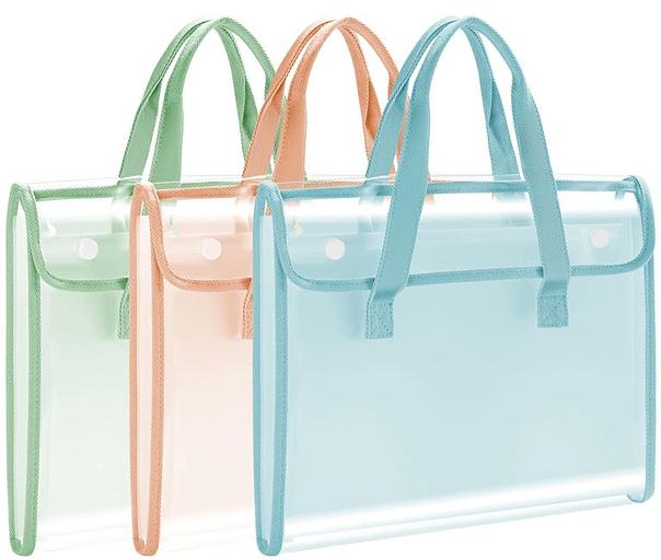 Папка-портфель Deli PM308BLUE на кнопке 7 отдел. A4 с окантовкой пвх прозрачный/голубой фото 1