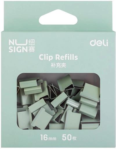 Зажимы Deli NS086GREEN Nusign для клиппера 16мм зеленый (упак.:50шт) картонная коробка фото 1