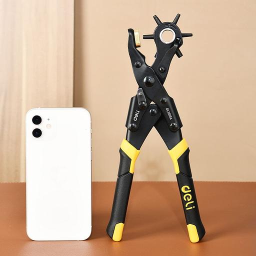 Просекатели Deli Револьверный дырокол для кожи 6-в-1 двухрычажный Deli DL1919A 225мм, диаметр пуансона: 2, 2,5, 3, 3,5, 4, 4,5мм, сталь Cr-V фото 4