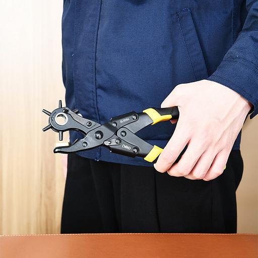 Просекатели Deli Револьверный дырокол для кожи 6-в-1 двухрычажный Deli DL1919A 225мм, диаметр пуансона: 2, 2,5, 3, 3,5, 4, 4,5мм, сталь Cr-V фото 5