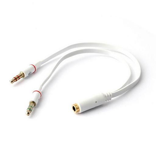 Кабель Cablexpert Кабель аудио Cablexpert CCAB-02-35F2M-0.2MB. 3.5 джек 4pin(F)/2х 3.5 джек(M) наушники и микрофон, 0.2м, белый, блистер RTL {200} фото 1