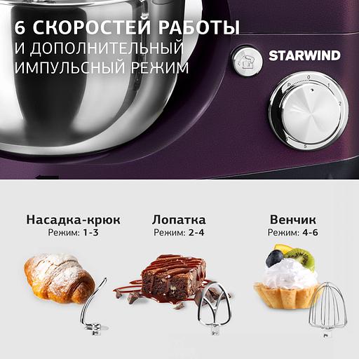 Миксер планетарный Starwind SPM5180 1000Вт ежевичный фото 7