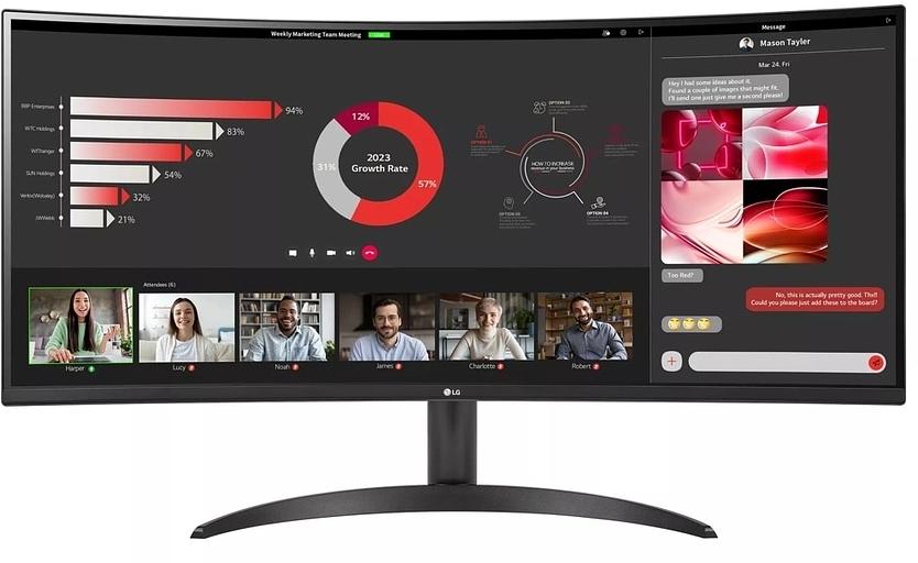 МОНИТОР 34" LG 34WR50QK-B Black (VA, изогнутый, 3440x1440, 100Hz, 5 ms, 178°/178°, 300 cd/m, 3000:1, +2хHDMI 2.0, +DP) фото 1