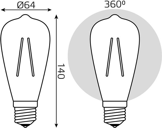 Лампа филам. Gauss Filament ST64 8Вт цок.:E27 эдисон 220B св.свеч.бел.теп. (упак.:10шт) (157802008) фото 7