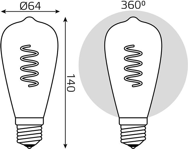 Лампа филам. Gauss Filament ST64 6Вт цок.:E27 эдисон 220B св.свеч.бел.теп. (упак.:10шт) (157802006) фото 6