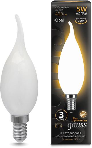 Лампа филам. Gauss Filament 5Вт цок.:E14 свеча 220B св.свеч.бел.теп. (упак.:10шт) (104201105) фото 1