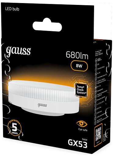 Лампа светодиодная Gauss 8Вт цок.:GX53 таблетка 220B св.свеч.бел.теп. Tablet (упак.:10шт) (108008108) фото 5