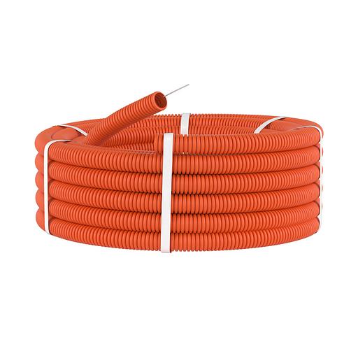 Труба ПНД гибкая гофр. д.40мм, тяжёлая с протяжкой, 20м, цвет оранжевый DKC 71540 фото 1