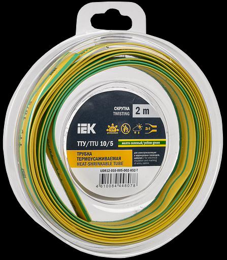 Трубка термоусадочная ТТУ нг-LS 10/5 желто-зеленая (2м/упак) IEK фото 1