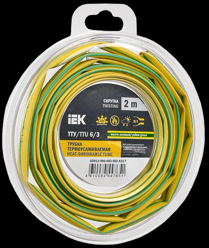 Трубка термоусадочная ТТУ нг-LS 6/3 желто-зеленая (2м/упак) IEK фото 1