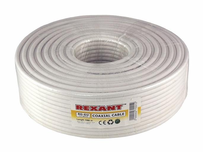 Rexant 01-2221 Кабель RG-6U+CU, (64%), 75 Ом, 100м., белый REXANT фото 2