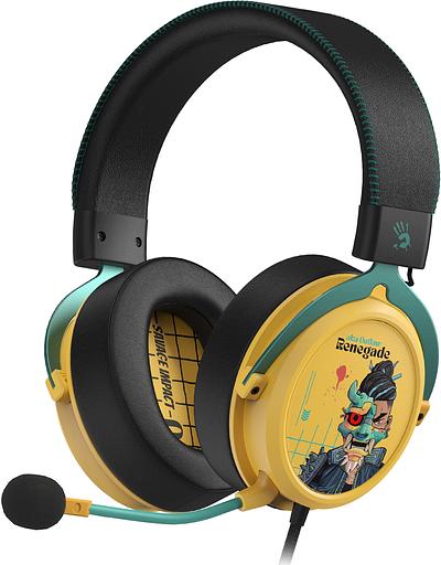 Наушники с микрофоном A4Tech Bloody M595 Renegade желтый/рисунок 2.3м мониторные USB оголовье (M595) фото 1