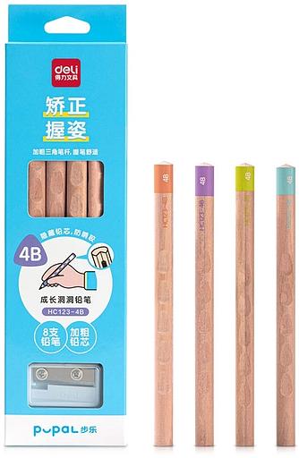 Карандаш ч/г Deli HC123-4B Pupal 4B коробка (8шт) + точилка фото 1